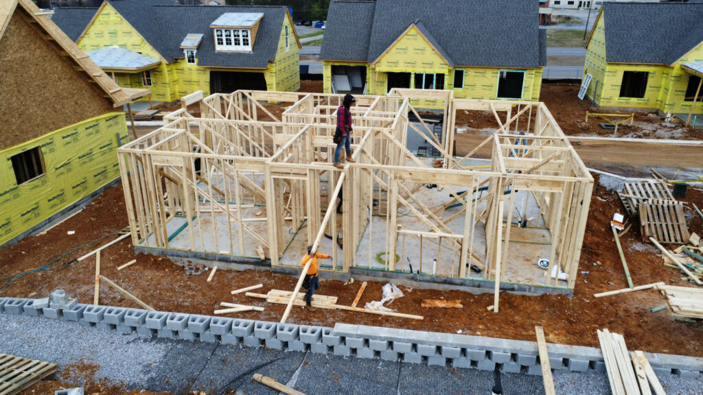 Men framing a house