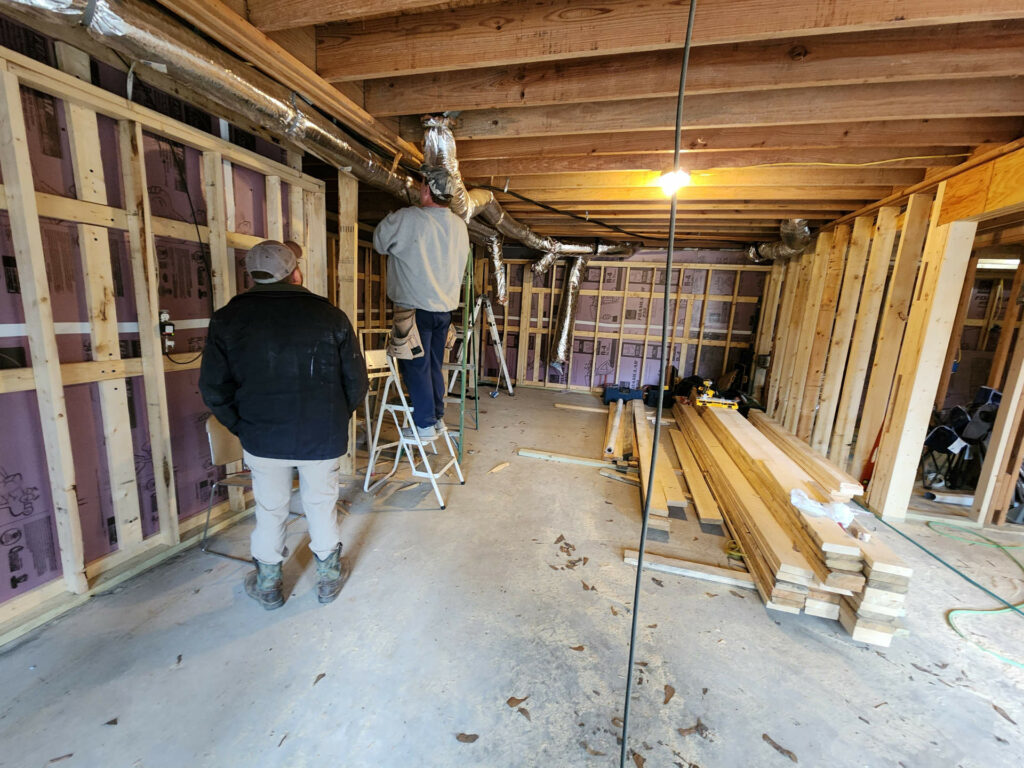 Men working inside construction site