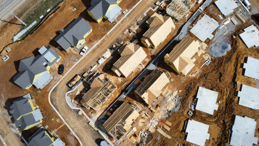 Aerial view of neighborhood under construction