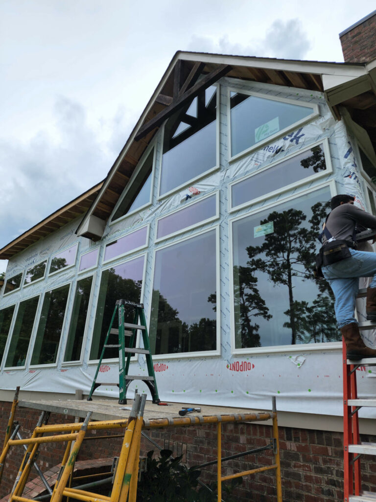 Exterior construction work and insulation installation