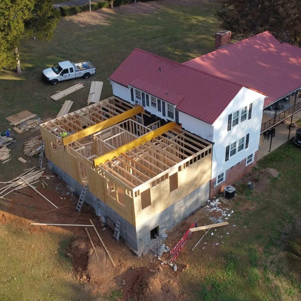 Home addition being framed
