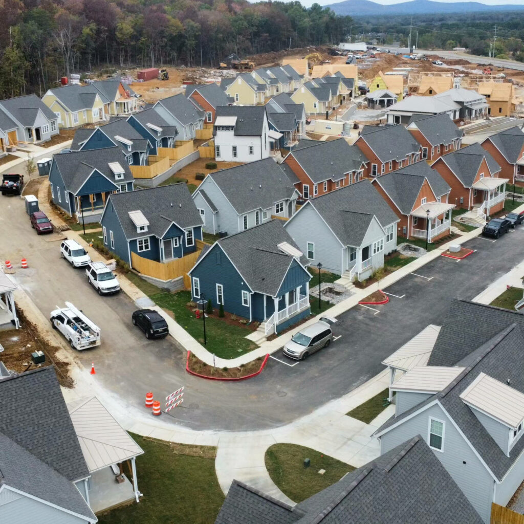 Aerial view of new homes under construction