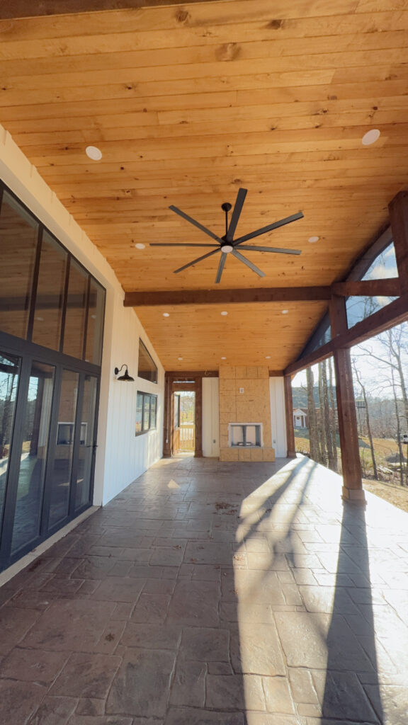 New back deck with covered porch and ceiling fan