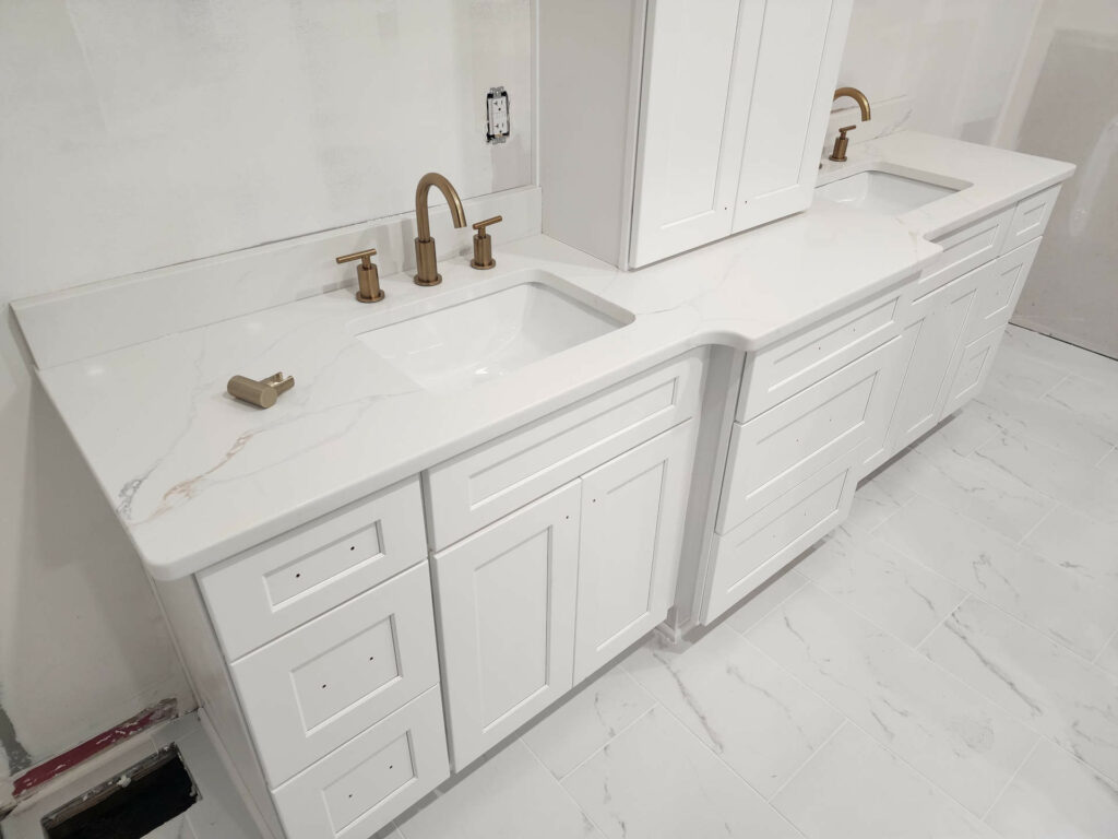New bathroom floor and countertops